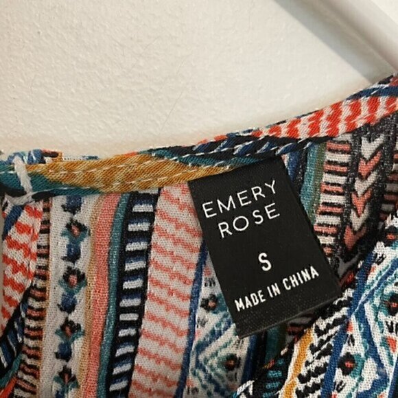 EMERY ROSE SHEIN Striped Puff Sleeve Dress White Black Multi Geometric Boho Midi - Picture 6 of 14